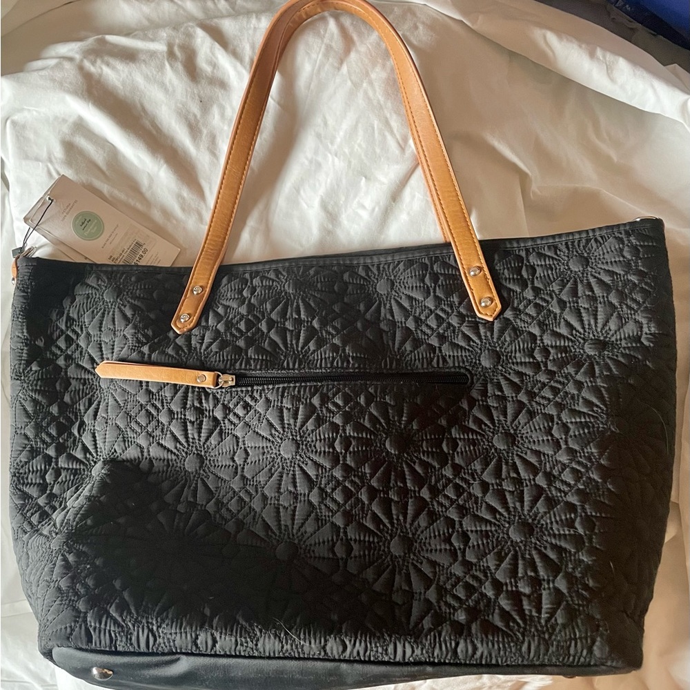 Petunia Pickle Bottom Black Quilted Diaper Bag and Changing Pad